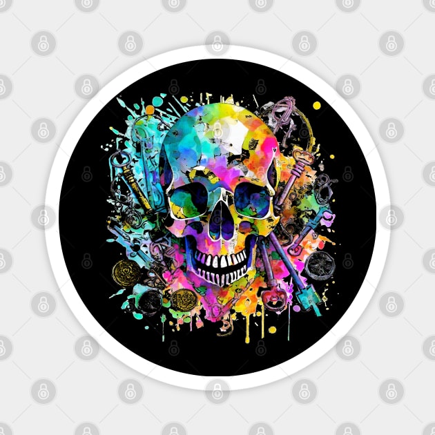 Watercolor Skull for Detectorist Magnet by Windy Digger Metal Detecting Store